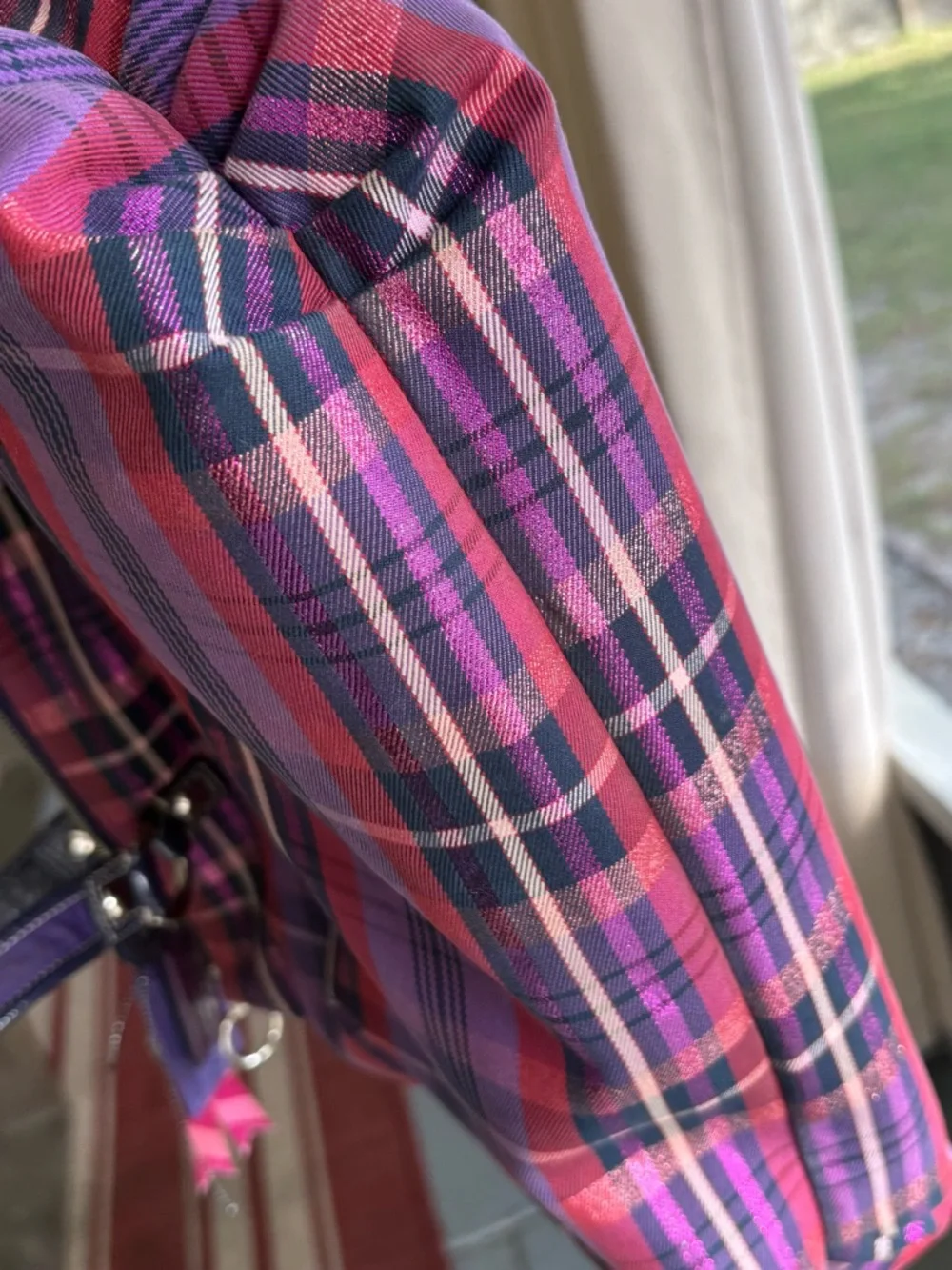 Coach Poppy Tartan Plaid Glam Tote +. Vertical Wristlet (Purple/Pink) 15886 - Picture 13 of 17